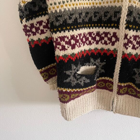 Handmade in Ecuador Zip-Front Oversized Boho 100% Wool‎ Sweater Cardigan - Picture 7 of 13